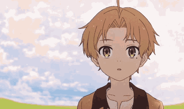 a young boy with brown hair and green eyes looks at the camera