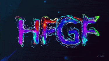the word hkgf is written in glowing letters on a dark background