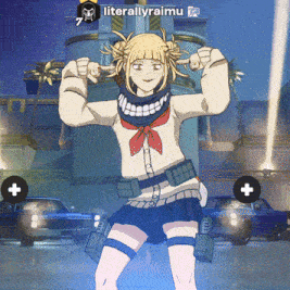 a cartoon of a girl flexing her muscles with the name literallyraimu above her