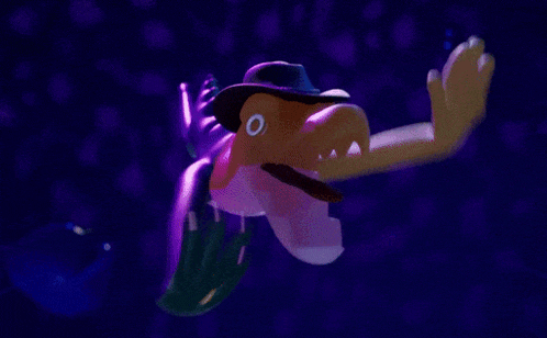 a cartoon character is wearing a hat and a pink shirt