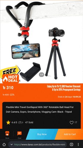 a flexible mini travel gorillapod with 360 degree rotatable ball head for dslr camera gopro smartphone vlogging cam-black tripod