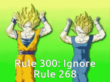 a cartoon of a man and a woman with the words rule 300 ignore rule 268