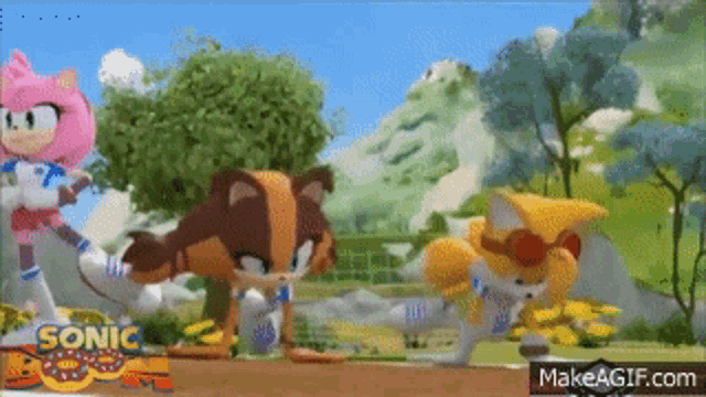 a sonic the hedgehog animated scene with a makeagif.com link at the bottom