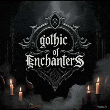 a logo for gothic of enchanters with candles and lightning