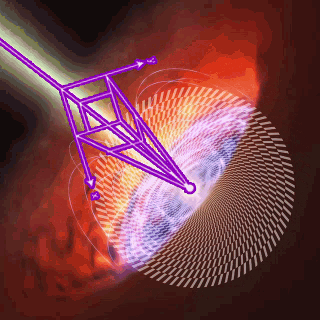a purple object is surrounded by a circle of light
