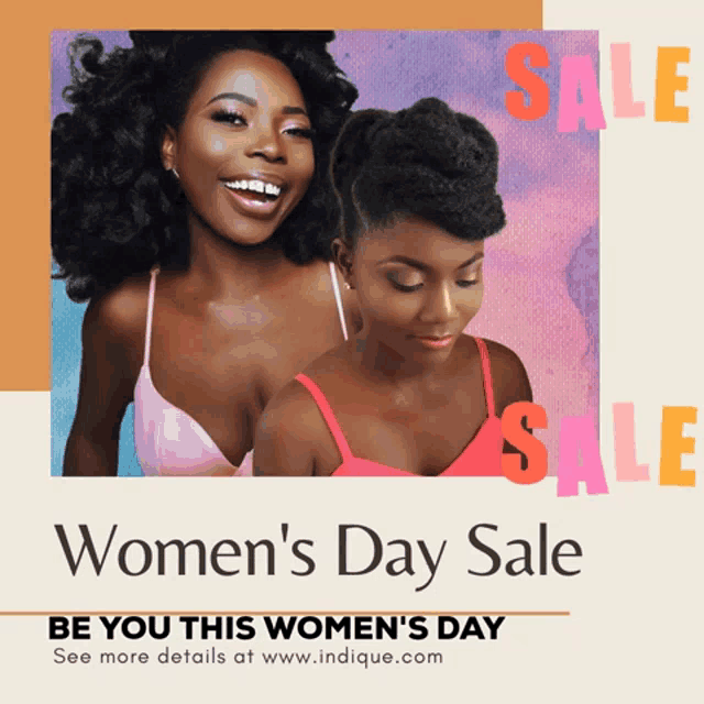 an advertisement for women 's day sale shows two women