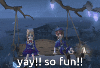 a boy and a girl are sitting on a swing with the words yay so fun