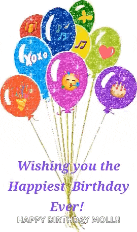 a bunch of balloons with the words wishing you the happiest birthday ever written on them