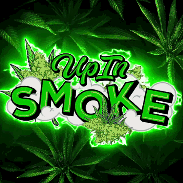 a green logo that says up in smoke on a black background