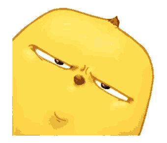 a yellow cartoon character with a red nose is making an angry face .