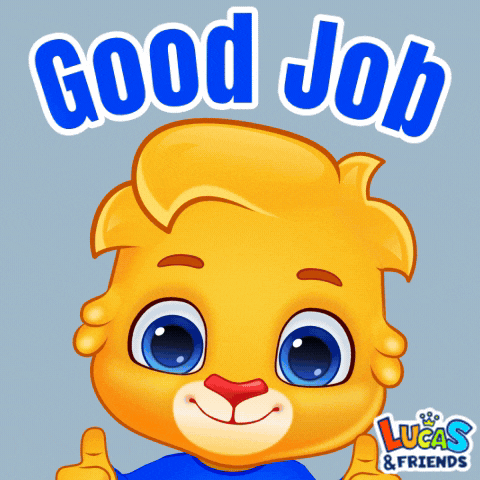 a lucas and friends sticker with a lion giving two thumbs up
