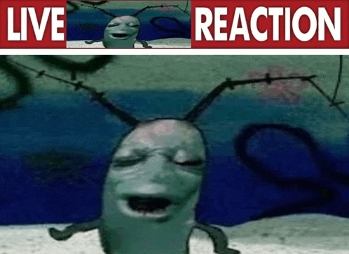 a picture of a cartoon character with the words " live reaction " above it