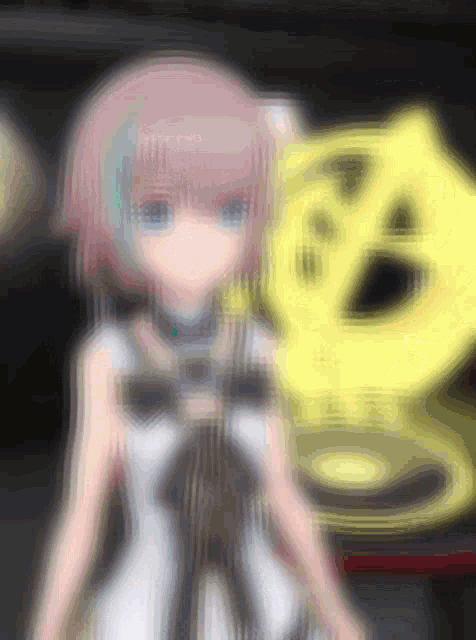 a blurry image of a girl with pink hair