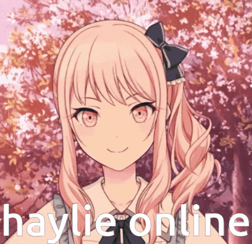 a picture of a girl with haylie online written in white