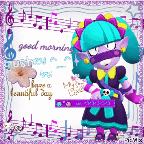 a picture of a cartoon character with the words good morning gustau have a beautiful day
