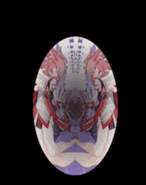 a purple and white oval with a reflection of a person
