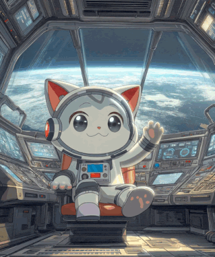 a cartoon cat in a space suit is sitting in a cockpit