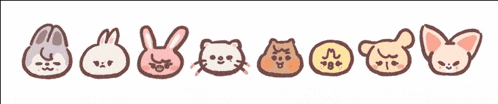 a row of cartoon animals including rabbits cats and bears