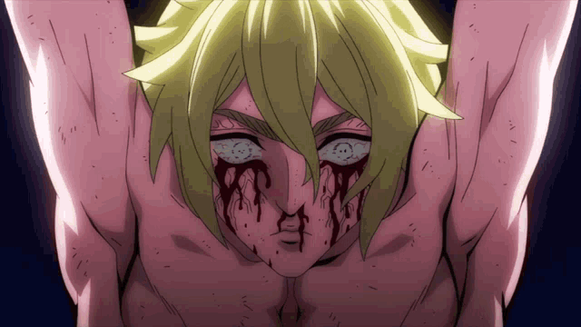 a man with blood coming out of his eyes and nose