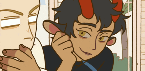a cartoon drawing of a man with horns and ears