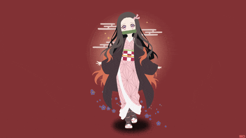 a drawing of a girl with long hair and a kimono