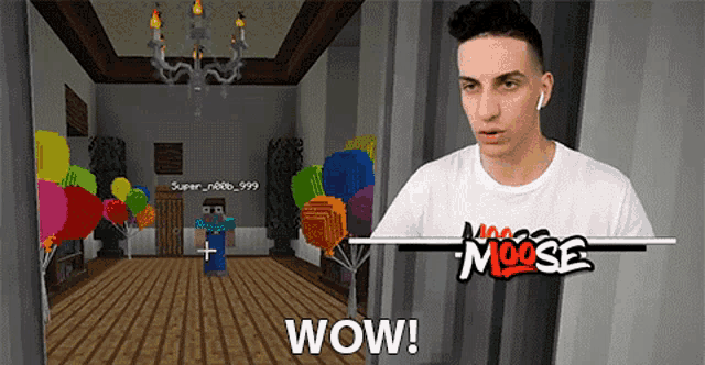 a man in a moose shirt is playing a game