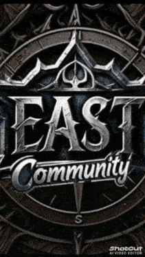 a logo for east community with a compass in the middle