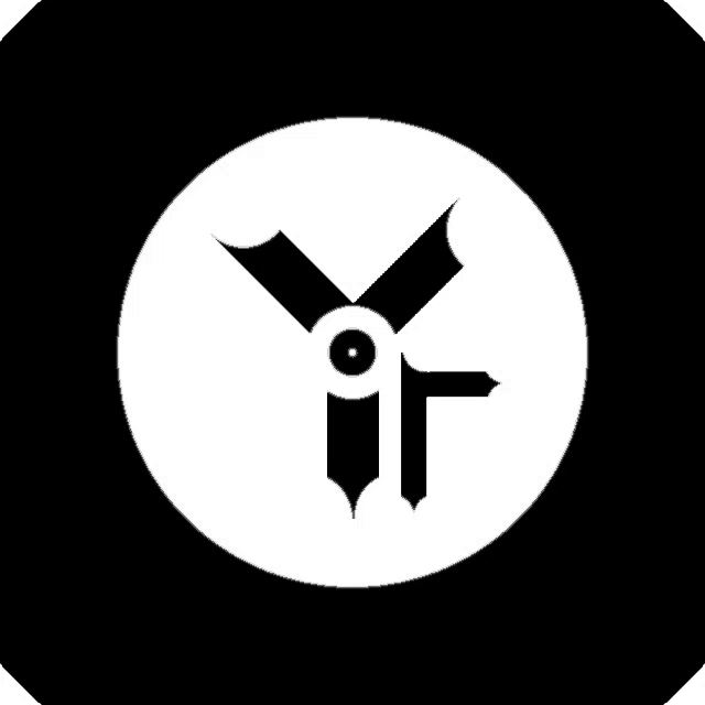 a black and white logo with the letter y in a circle
