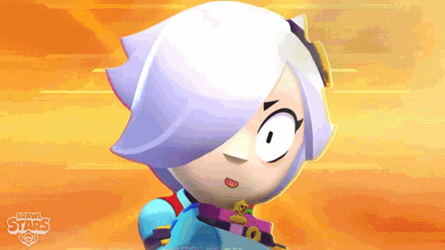 a cartoon character from brawl stars is standing in front of a yellow background