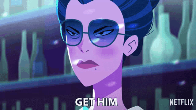 a cartoon of a woman says get him