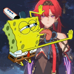 a cartoon of spongebob sticking out his tongue next to a girl
