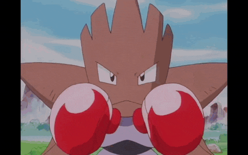 a cartoon character with red boxing gloves on