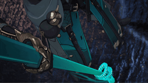 a close up of a person holding a sword in a video game