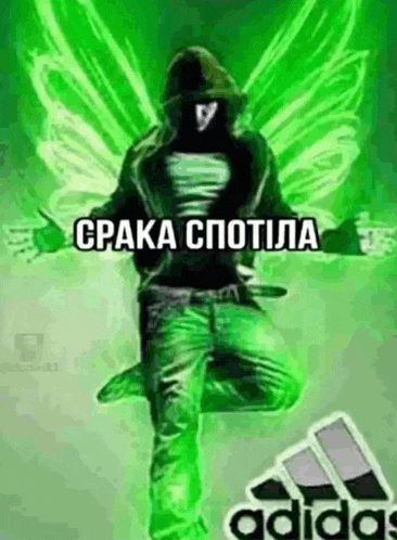 a man in a hooded jacket with wings is jumping in the air in front of an adidas logo .
