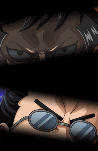a cartoon drawing of a man wearing sunglasses with a black background