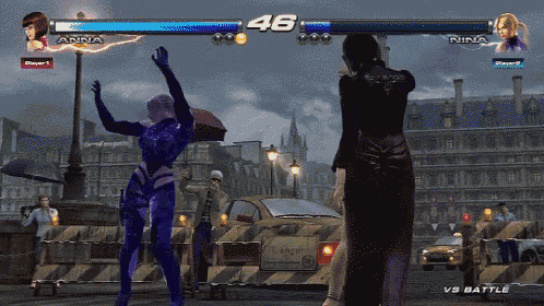 anna and nina are playing a video game with the number 46 on the screen