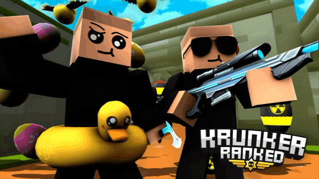 a video game called krunker ranked has a duck and a man with a gun