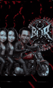 a blurred image of a man and a woman on motorcycles