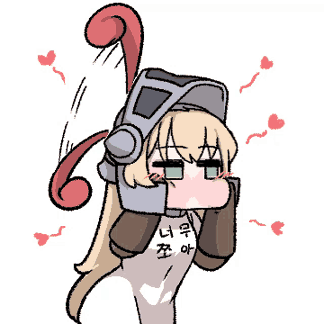 a cartoon drawing of a girl wearing headphones and a shirt that says ' 너무 ' on it