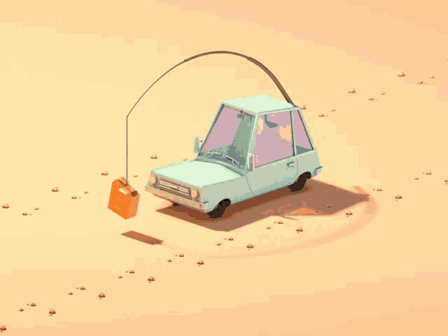 a cartoon car with a gas can attached to the front