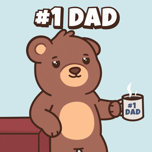a teddy bear is holding a mug that says " # 1 dad "