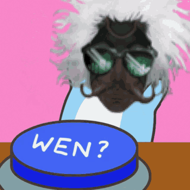 a cartoon drawing of a man pressing a button that says wen