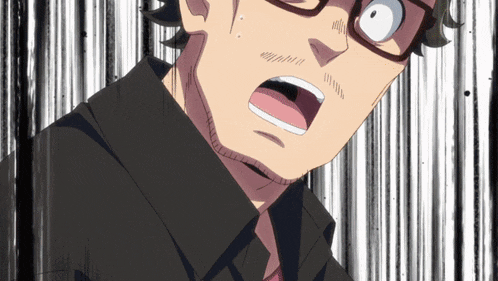 a man wearing glasses and a black shirt has a surprised expression on his face