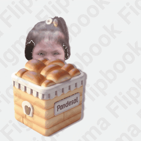 a child 's head is visible behind a container of bread that says pandesal