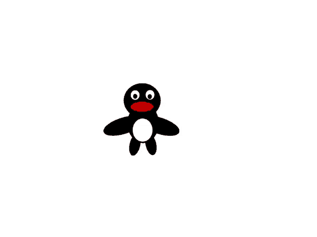 a cartoon penguin with a red beak and eyes