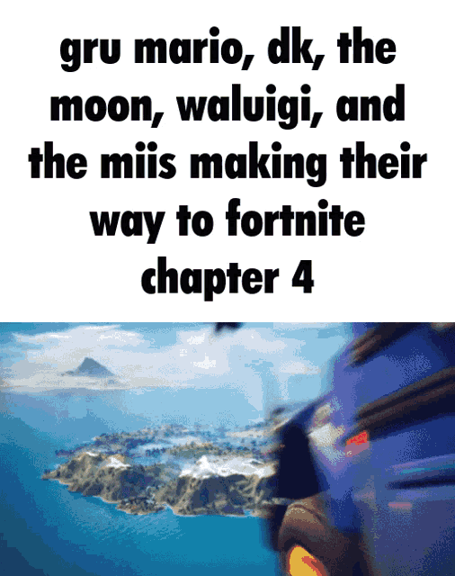 a screenshot of gru mario dk the moon waluigi and the miis making their way to fortnite chapter 4