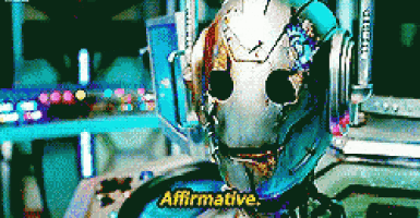 a robot says affirmative in a blurry photo
