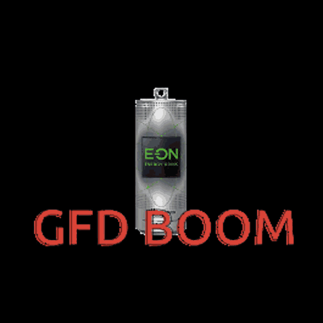 a can of eon energy drink with gfd boom written below it