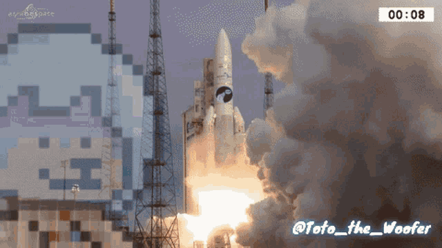 a pixelated image of a rocket being launched with the caption @toto_the woofer