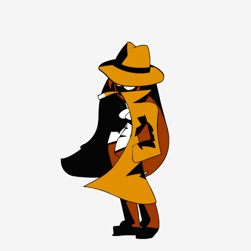 a cartoon character wearing a yellow hat and a black coat